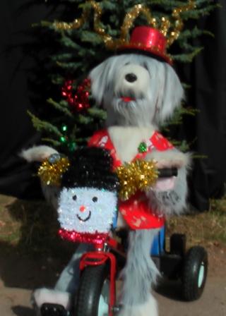 Sheridan as Christmas Sheepdog on Trike by Animated Magical Moments