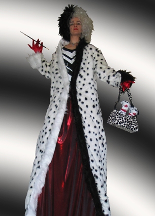 Cruella de Vil Stilt Walker Chicks on sticks S Yorks 