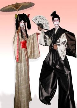 geisha & samurai on stilts