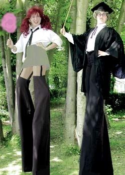 school girl on stilts